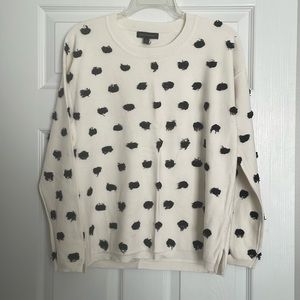 White with black fabric polka dot sweater